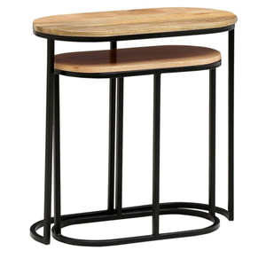 Modern Round Nesting <b>Side</b> <b>Tables</b> Set of 2 Solid Mango Wood Top with Matte <b>Black</b> Iron Base End <b>Tables</b> for Living Room and Bedroom - Product Image 4