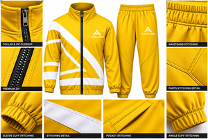 Ensemble de survêtement d'hiver jaune pour homme, veste de sport zippée et pantalon de jogging respirant à séchage rapide, taille élastique, 100 % polyester, grandes tailles - Product Image 6