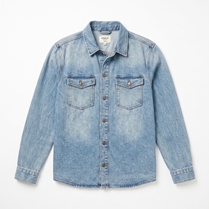 Men's Long Sleeve Denim Shirt Button Up Casual <b>Jacket</b> Washed Blue Pocket <b>Flannel</b> Workwear OEM Custom Logo - Product Image 4