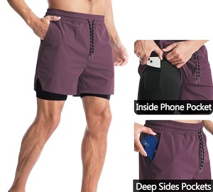 Novedad 2026: Pantalones Cortos de Gimnasio para Hombre, Morados, de Malla, para Correr, por Debajo de la Rodilla, Doble Capa, Transpirables - Product Image 3