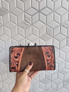 Nouveau Portefeuille en Cuir de Vachette Gravé et Sculpté 2026 avec Bouton Turquoise Vintage pour Cartes de Crédit et Espèces – Idéal Cadeau - Product Image 2