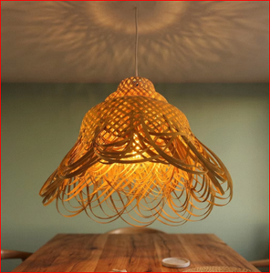 Lampe à fleurs, abat-jour en rotin, lustre en rotin naturel, grande lampe suspendue en rotin, luminaire en rotin rond - Product Image 4