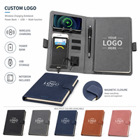 Carnet de notes avec chargeur sans fil personnalisé, en cuir PU, organiseur d'affaires, porte-documents, cadeau d'affaires