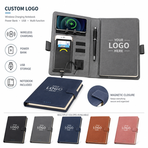 Carnet de notes avec chargeur sans fil personnalisé, en cuir PU, organiseur d'affaires, porte-documents, cadeau d'affaires - Product Image 1