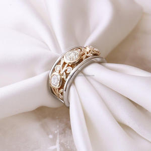 Igi/gia แล็บตัดเพชรวินเทจ14K สีเหลืองงานแต่งงาน/หมั้นแหวน unisex สีขาวทองงานครบรอบปาร์ตี้-แหวนที่คู่ควร - Product Image 2