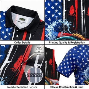 American Flag Bass Fishing Polo <b>Shirt</b> <b>Men</b> Quick Dry UPF 50 <b>Printed</b> Polyester Outdoor Wear - Product Image 6