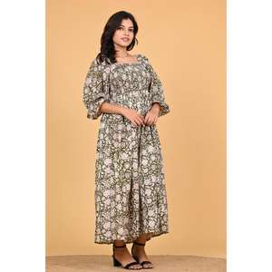 Vestido Maxi Bohemio de Algodón Indio con Estampado Floral para Mujer, Vestido de Fiesta de Verano con Mangas Largas y Fruncido - Product Image 6