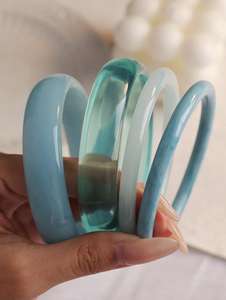 Bracelets en résine Aqua Glow translucides, bracelets effet verre Sea Breeze, ensemble de bracelets en résine Pastel Lagoon, empilables en cristal - Product Image 4