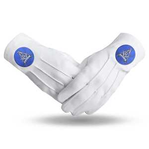 Gants en coton blancs à longueur de poignet avec emblème maçonnique - Product Image 1