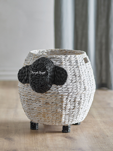 Handmade Water Hyacinth <b>Storage</b> Basket Sheep Shape Cartoon Kids Toy Organizer Natural Fiber Round Standing Type Bedroom Use - Product Image 5