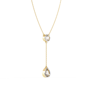 Two Stone Pear And Round Bezel Set Diamond Dangle Charms on Dainty Lariat <b>Necklace</b> Lab Diamond <b>Necklace</b> 10K 14K 18K Yellow Gold - Product Image 2