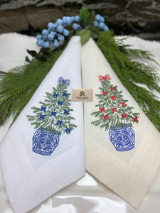 Luxury <b>Christmas</b> Handmade Embroidered 100% Linen Square Dinner Napkin Bunny <b>Tree</b> Holiday <b>Table</b> Decoration Custom OEM ODM Machine - Product Image 3
