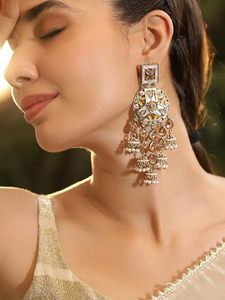 Pendientes de Moda para Mujer, Multicolores, Estilo Kashmiri, Chapados en Oro, Diseño de Flor, Cristal, Imitación de Perla - Product Image 2