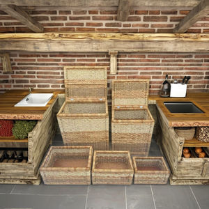 Juego de 5 cestas de almacenamiento ecológicas tejidas a mano con jacinto de agua natural y cáscara de maíz, ideales para restaurantes, hoteles y resorts. - Product Image 5