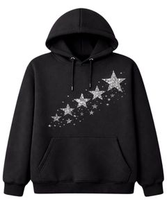 Sudadera con capucha negra extragrande con estrella de pedrería, de forro polar grueso, con bolsillo canguro, estilo urbano, fabricante personalizado, para hombre - Product Image 1