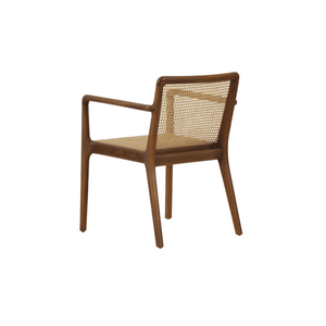 Modern Brown Leno Teak <b>Dining</b> <b>Chair</b> with Rattan Caned Armchair Solid Wood Seat Back for Kitchen & <b>Dining</b> Room - Product Image 3