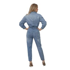 Mono vaquero de moda para mujer de talla grande 2026, mono vaquero azul de moda para mujer, conjunto informal de una pieza de pierna ancha - Product Image 3