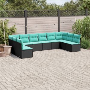 Juego de Sofás de Patio de 10 Piezas en Poliratán Negro con Cojines, Elegante Colección de Muebles para Exteriores - Product Image 1