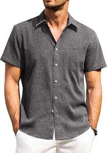 Camisas de Lino para Hombre Hydro Linen, Camisas de Manga Corta con Botones, Sin Arrugas, Casuales, para Vacaciones, Playa, Verano, Ligeras - Product Image 3