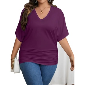 Venta al por mayor Tallas grandes Mujeres Regular Fit O-cuello Sólido Manga corta Casual Verano Camisetas 100% Algodón Transpirable Jersey Tela - Product Image 2
