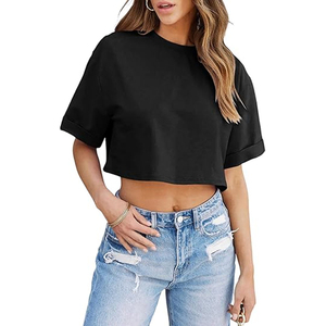 Camiseta Corta Holgada de Algodón para Mujer, Estilo Casual Urbano, con Logotipo Personalizado - Product Image 2