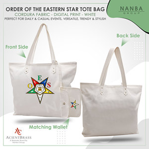 Sac fourre-tout en toile brodé Eastern Star avec fermeture éclair, pochette blanche imperméable assortie, accessoire de shopping toutes saisons - Product Image 2