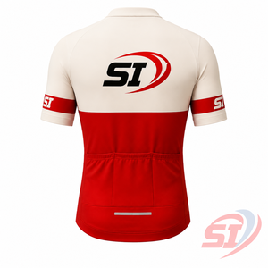 Maillot de cyclisme pour hommes SI, manches courtes, rouge et blanc à carreaux, vêtements de sport respirants en polyester - Product Image 2