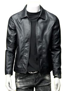 Chaquetas de cuero Invierno e invierno Abrigo de moda de alta calidad Cuello de polo Chaqueta de cuero de invierno para hombres - Product Image 4