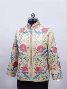 Chaqueta Bordada Suzani Color Crema Beige al por Mayor para Mujer, Ropa Exterior Tradicional con Bordado Floral a Mano, Moda Étnica - Product Image 3