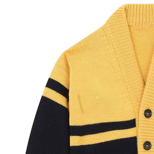 Yellow Black Knitted <b>Cardigan</b> Women Preppy Style V Neck Long Sleeve Embroidery Letter Pattern Full Sleeve Regular Length - Product Image 4