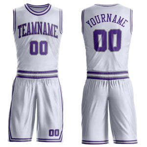 Maillots de basket-ball personnalisés TriPro Sports blancs et violets, uniforme d'équipe par sublimation, kit sportif sans manches pour l'entraînement en club, unisexe - Product Image 2