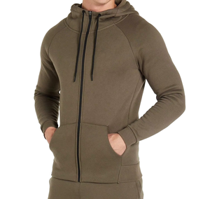 Survêtements de sport de haute qualité pour hommes, coupe ajustée, couleur unie, avec capuche et fermeture éclair, pour la gym et le fitness, vente en gros - Product Image 2