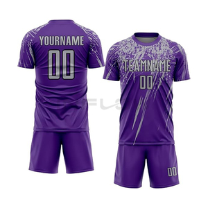 Conjunto de Camiseta y Pantalones Cortos de Fútbol Personalizados en Morado, Sublimados, Cuello Redondo, Absorbentes de Humedad, Unisex, para Equipos Adultos - Product Image 1