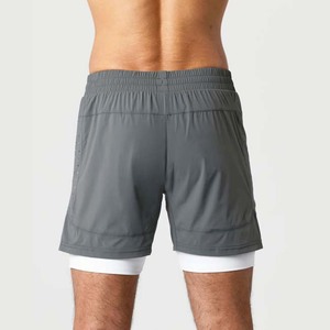 Pantalones Cortos Deportivos Grises de Secado Rápido para Hombre, con Bolsillos, Cintura Elástica, Largo Medio, Color Sólido, Tejido de Poliéster - Product Image 4