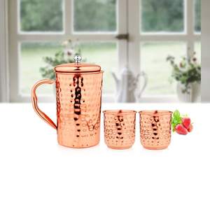 Pichet en cuivre Tamram avec 2 verres design martelé pour ensembles de service de boissons de qualité supérieure - Product Image 5