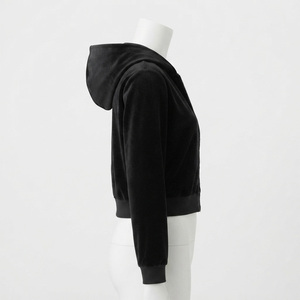 Wholesale Women's Velvet Hoodie Zipper up Full Sleeve Slim Fit Winter Outdoor Casual Wear High Quality <b>Sweatshirt</b> Pockets - Product Image 2