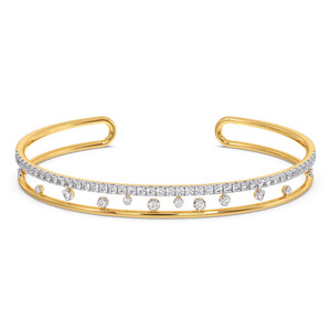 Floating Line Diamond Cuff Bracelet with Yellow Gold Open <b>Frame</b> and <b>Graduated</b> Sparkle Design - Product Image 1