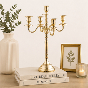 Candelabro Elegante de Metal Dorado de 5 Brazos, Centro de Mesa, Portavelas al por Mayor para Decoración de Bodas, Eventos, Fiestas y Hoteles - Product Image 4