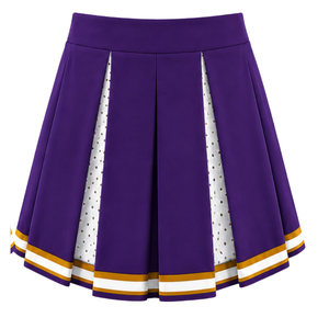 Ensemble d'uniforme de cheerleading violet, blanc et or, avec crop top et jupe plissée, sans manches, col en V, pour performance et entraînement d'équipe athlétique - Product Image 6