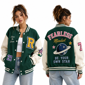 Blouson universitaire en laine fine personnalisé 2026 pour femme – Qualité supérieure, coupe oversize, style bomber, broderie tendance, hiver, pour couple - Product Image 4