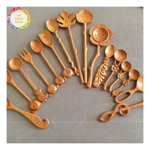 Meilleur ensemble de cuillères en bois sculpté à la main, vente en gros, créatif, en bois naturel, pour café, miel, dessert, ustensile de cuisine décoratif, cadeau - Product Image 1