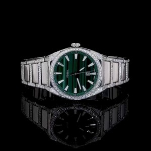 Montre unisexe de luxe avec diamants cultivés en laboratoire, boîtier en acier inoxydable, cadran en verre bleu, mouvement mécanique automatique ETA, réserve de marche 20 mm - Product Image 1