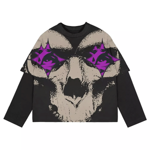 Custom Men's Custom Digital Printing Full Sleeve Oversized T-shirt Streetwear Distressed Graphic Design 220g 100% Cotton <b>Tshirts</b> - Product Image 5