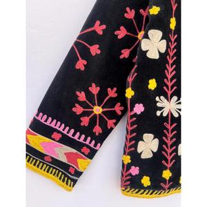 Handmade Suzani Cotton Embroidery Winter Varsity <b>Jacket</b> Floral Design Gift for Her Festive Boho <b>Hippie</b> Coat - Product Image 4