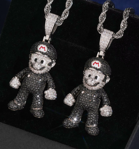 Collier pendentif en moissanite noire et perle d'eau douce, plaqué or rose, argent 925, breloque figurée, taille brillant rond, bijoux hip-hop - Product Image 1