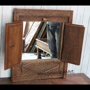 <b>Wooden</b> Window Shutter Wall Decor with Elegant <b>Mirror</b> for Home Décor - Product Image 5