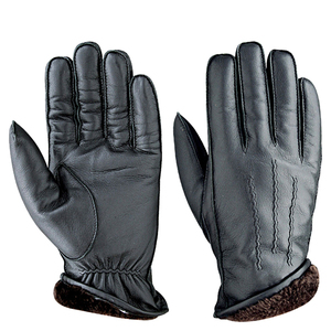 Black Leather Gloves Wrist Length Faux <b>Fur</b> Lined Thermal Winter Outdoor Daily Use Plain Style - Product Image 1
