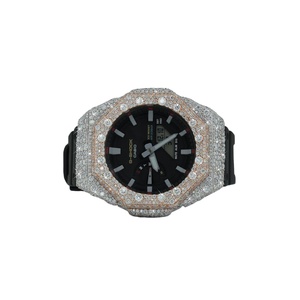 Daily Wear Half Iced Out Diamond Elegant 925 sterling Silver <b>Case</b> <b>Watch</b> With Rubber Band For Anniversary Gift - Product Image 2