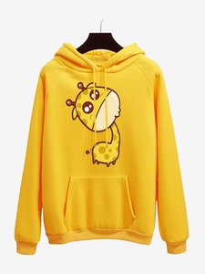 Sweat-shirt à capuche personnalisé pour femme, imprimé girafe mignonne, en molleton de coton, avec poche kangourou, vente en gros OEM - Product Image 3
