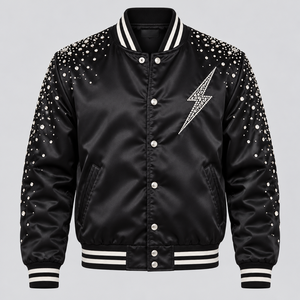 Veste Bomber Homme en Satin Ornée de Strass et Cristaux Scintillants – Style Hip-Hop Tendance pour Soirées - Product Image 1